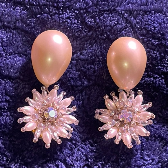 🔥Beautiful Vintage Colleen Toland Large Pearl Drop Bead & Studded Earrings - Picture 2 of 7